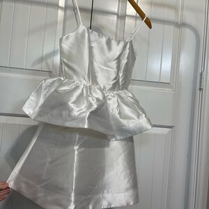 Lulu's White Satin Ruffle Dress